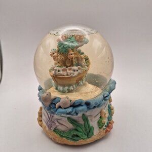 BERKELEY DESIGNS NOAH'S ARK ANIMATED MUSICAL GLITTER SNOW GLOBE VINTAGE 80'S